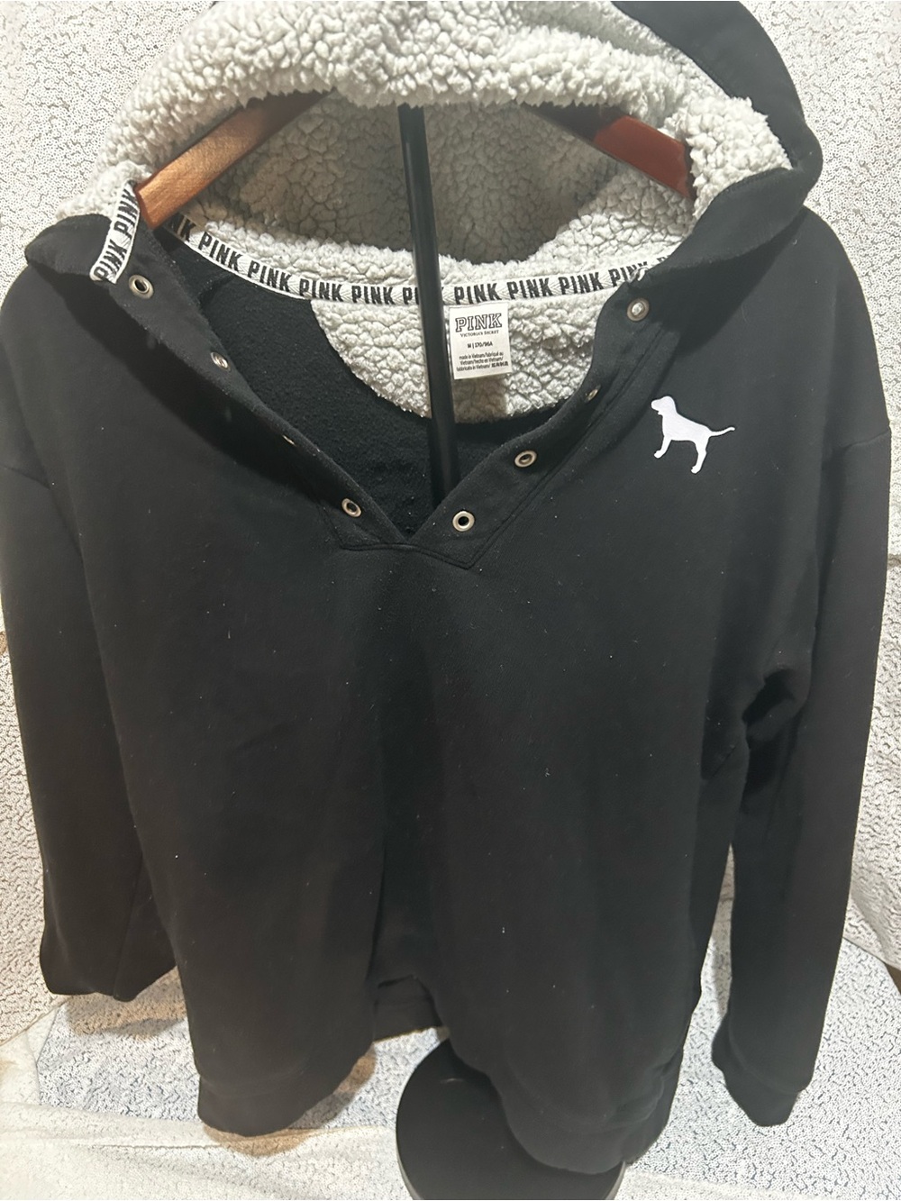 Victoria's Secret PINK Black Sherpa-Lined Hoodie Sweater